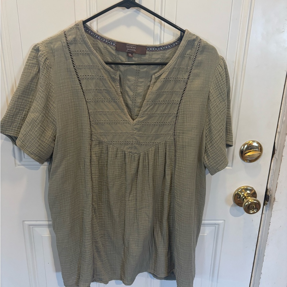 Olive Green Short Sleeve Blouse